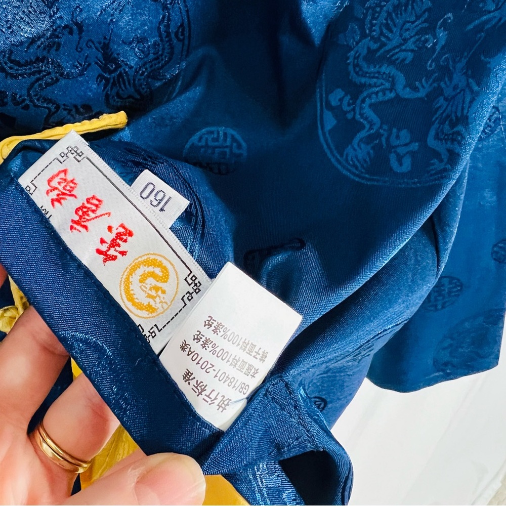 Traditional Chinese Tang Top, Blue and Yellow Reversible Blouse - Picture 10 of 16